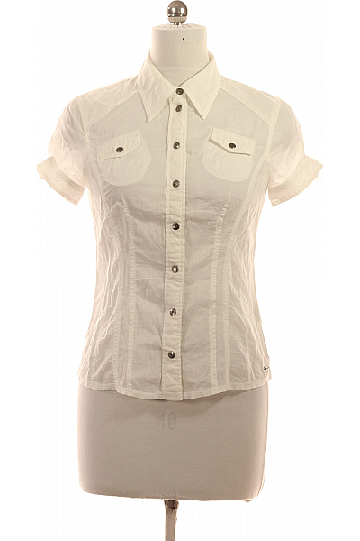 S.OLIVER Bílá Bavlněná Košile S Krátkým Rukávem A Kapsami Velikost 38