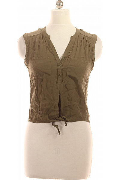 ONLY Dámská khaki halenka bez rukávů crop s vázačkou a kapsami Velikost EU 38 | ONLY | obrázek 2