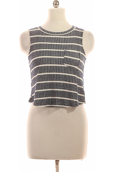 Bershka Dámské Pruhované Tričko Bez Rukávů Crop Top S Kapsou Velikost M