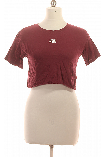 Bershka Dámské tričko s krátkým rukávem a nápisem crop top bavlněné červené Velikost EU XS | Bershka | obrázek 2