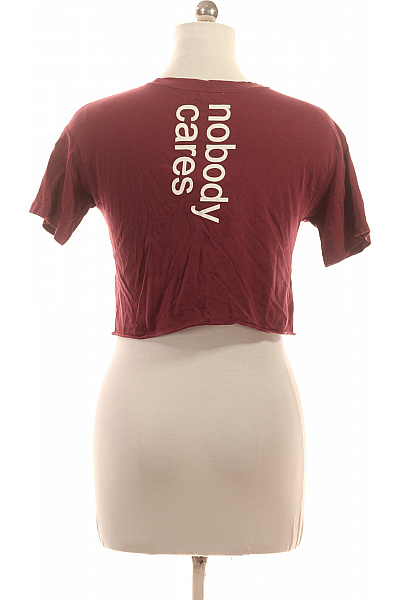 Bershka Dámské tričko s krátkým rukávem a nápisem crop top bavlněné červené Velikost EU XS | Bershka | obrázek 3