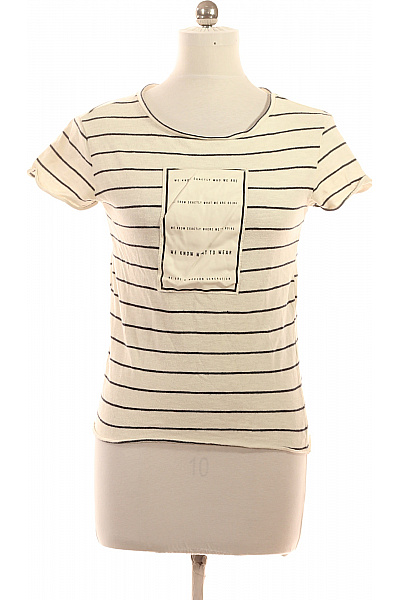 ZARA Dámské Pruhované Tričko S Krátkým Rukávem A Potiskem Velikost EU S