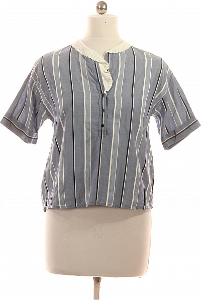 Sandro Modrá Pruhovaná Halenka S Krátkým Rukávem A Límečkem Vel. L