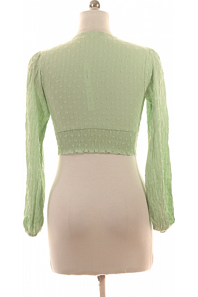 Bershka Zelená crop halenka s dlouhým rukávem a puntíky Vel. M | Bershka | obrázek 3