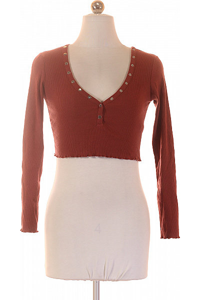 Bershka Dámské tričko s dlouhým rukávem crop top henley červené Velikost EU XS | Bershka | obrázek 2