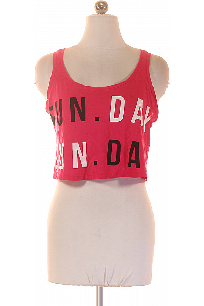 Bershka Růžové Dámské Tričko Bez Rukávů S Nápisem Crop Top Velikost S