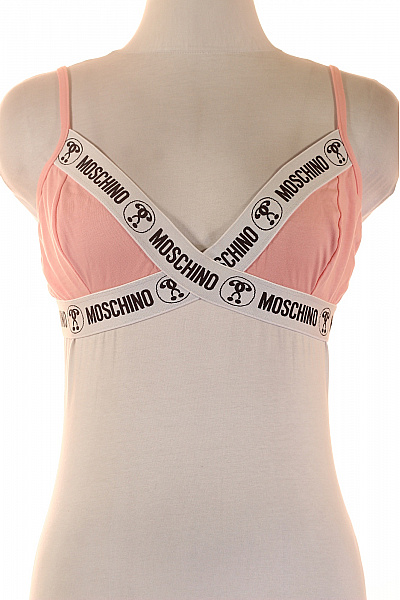 MOSCHINO Růžový Crop Top S Logem A Překříženými Ramínky Velikost EU 90