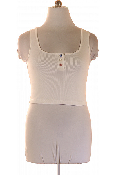 Bílé Bavlněné Dámské Tričko Bez Rukávů Crop Top Henley S Hranatým Výstřihem Vel. EU 44