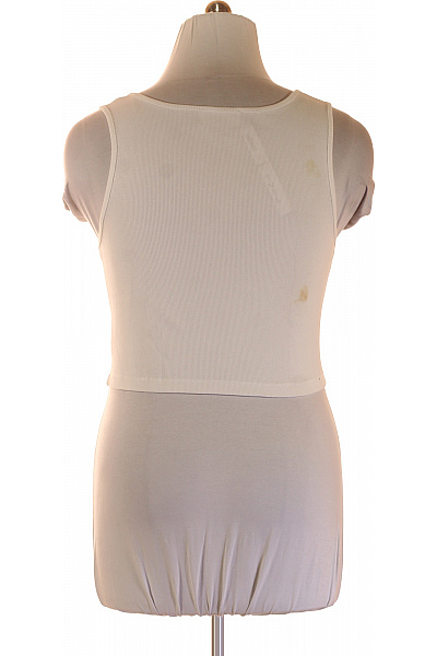 Bílé bavlněné dámské tričko bez rukávů crop top henley s hranatým výstřihem Vel. EU 44 | Unimoda | obrázek 2