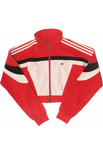 ADIDAS dámská červená crop mikina na zip sportovní s dlouhým rukávem pruhovaná Velikost XS | ADIDAS | obrázek 2