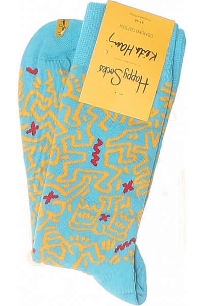 Happy Socks Modré Bavlněné Ponožky S Oranžovým Vzorem Velikost 41/46