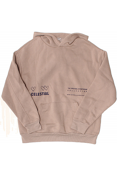 Eight2Nine Dámská Mikina S Kapucí A Potiskem Oversized Streetwear Béžová Bavlněná Přes Hlavu Velikost M