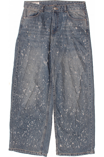 PULL&BEAR Dámské Džíny Modré Volné S Potiskem Vel. 38