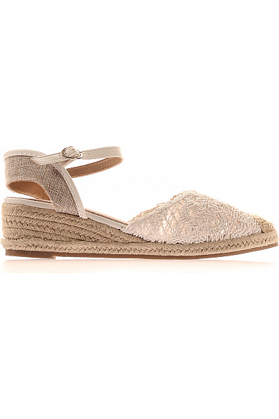 Mia & Jo Dámské Espadrilky Na Klínku S Páskem Béžové Krajkové Textilní Letní Velikost 39