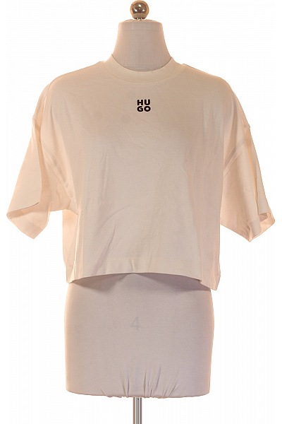 Hugo Boss Dámské Tričko Krátký Rukáv Bílé Basic Crop Top S Nápisem Vel. S