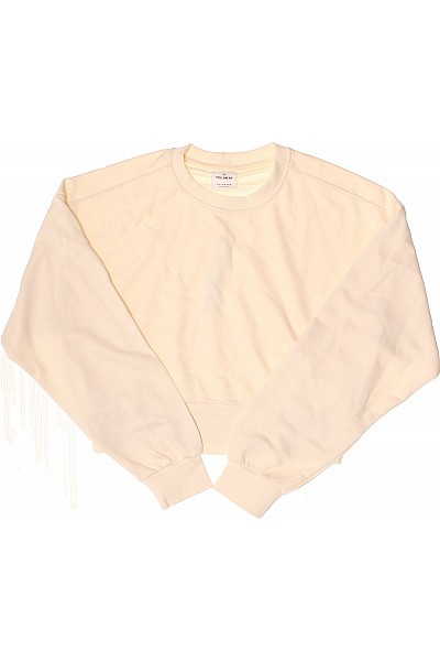 PULL&BEAR Dámská Bavlněná Mikina Crop Crewneck Béžová Bez Potisku Vel. M