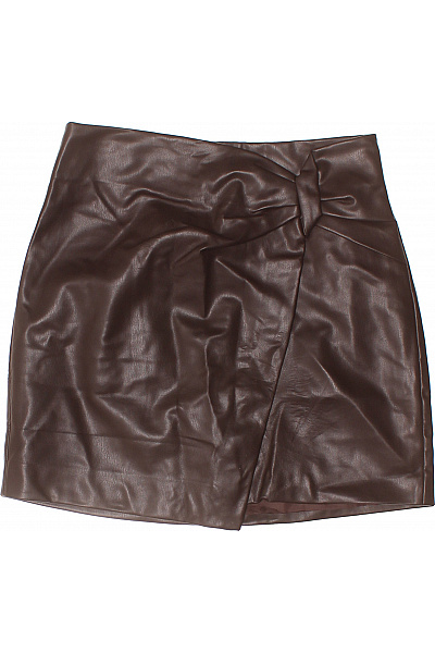 Hnědá koženková zavinovací mini sukně s uzlem Velikost 36 | Unimoda | obrázek 2