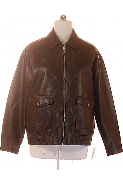 Topman Pánská Hnědá Koženková Bunda Bomber Se Zipem Vel. L