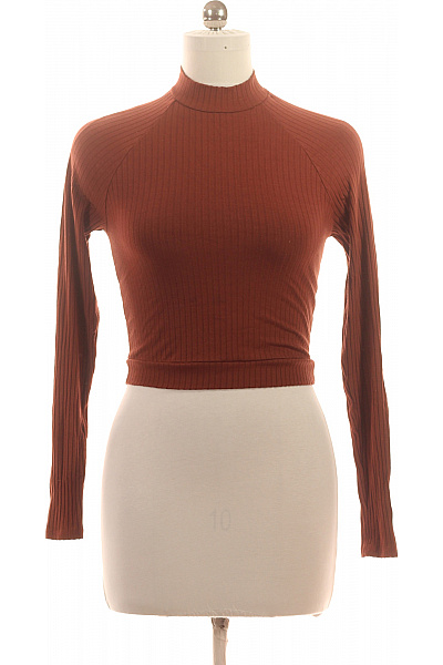 Dámské tričko s dlouhým rukávem a rolákem hnědé crop top Vel. 40 | Unimoda | obrázek 2