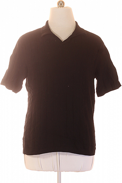 JACK & JONES Pánský černý žebrovaný Svetr S Krátkým Rukávem A Límečkem Vel. L