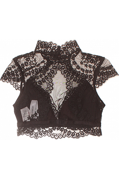 Hunkemoller černá krajková halenka crop krátký rukáv se stojáčkem Vel. EU S | Hunkemoller | obrázek 3