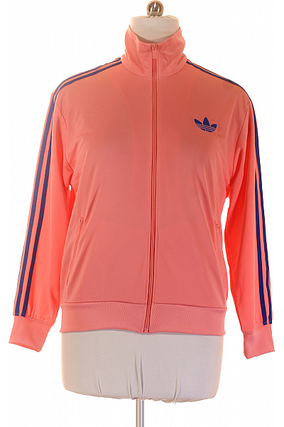 ADIDAS Dámská Růžová Pruhovaná Mikina Na Zip S Dlouhým Rukávem Velikost L