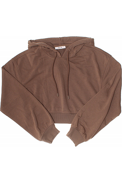 Dámská Mikina S Kapucí Crop Hnědá Jednobarevná Streetwear Vel. EU 38