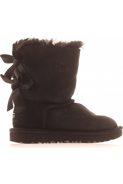 UGG Dívčí černé Semišové Válenky S Kožíškem A Mašlí Velikost 25