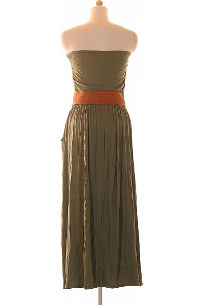 Dlouhé zelené šaty bez rukávů s páskem a kapsami boho Velikost L | Unimoda | obrázek 2