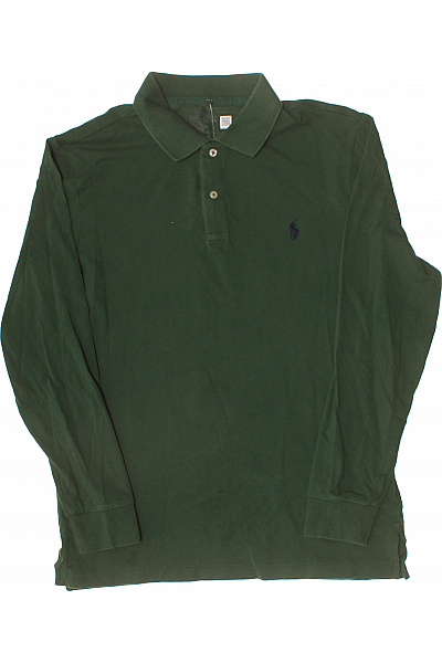 Ralph Lauren Pánské Tričko S Dlouhým Rukávem A Límečkem Zelené Jednobarevné Polo Velikost M