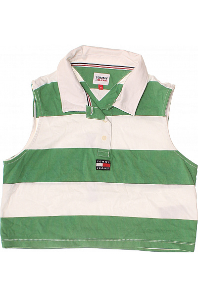 TOMMY HILFIGER zelené pruhované dámské tričko bez rukávů s límečkem crop top Vel. EU M | TOMMY HILFIGER | obrázek 2