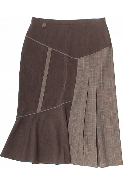 COLLECTION Dámská hnědá áčková midi sukně kostkovaná plisovaná asymetrická Vel. M | COLLECTION | obrázek 2