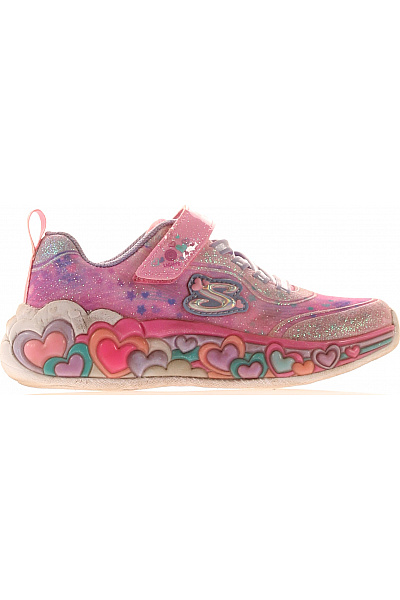 SKECHERS Růžové Tenisky S Potiskem Srdíček A Kamínky