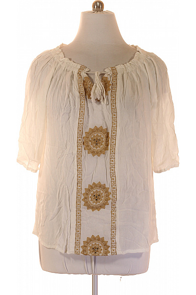 Bílá halenka s krátkým rukávem a výšivkou boho Vel. XXL | Unimoda | obrázek 2