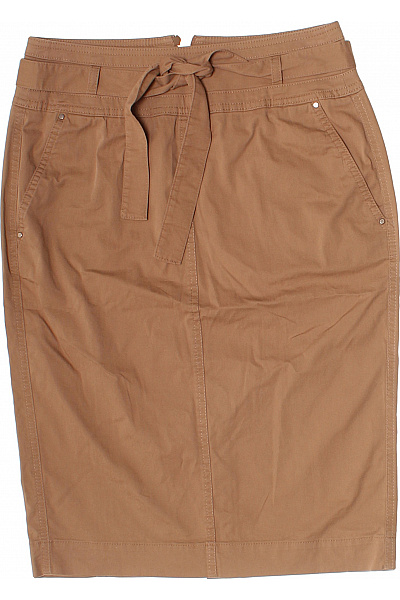 Atelier Dámská Bavlněná Sukně Ke Kolenům S Páskem A Kapsami Khaki Velikost EU 34