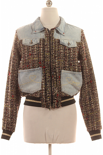 DESIGUAL Dámská bunda bomber tvídová denimová lesklá krátká Velikost 34 | DESIGUAL | obrázek 2