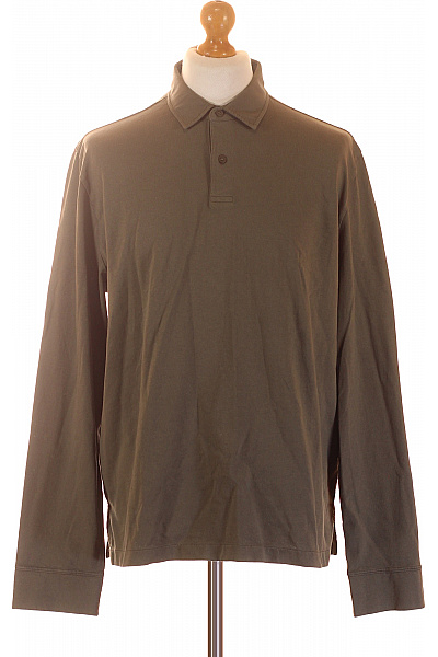 Massimo Dutti Pánské Bavlněné Polo Triko S Dlouhým Rukávem Khaki Ležérní Vel. EU L