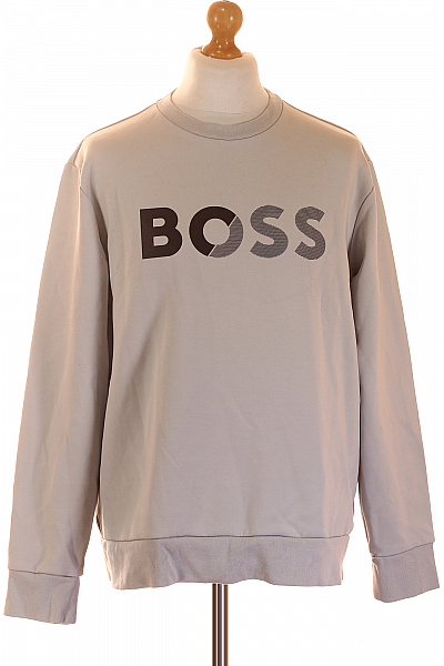 Hugo Boss Pánská Mikina S Dlouhým Rukávem A Potiskem Přes Hlavu šedá Velikost XL
