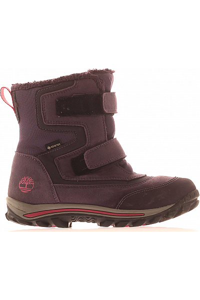 Timberland Fialové Dětské Zimní Sněhule Na Suchý Zip S Membránou Vel. 33