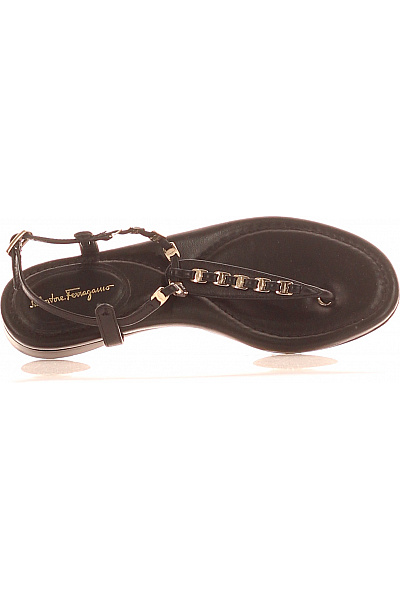 Salvatore Ferragamo Dámské černé Kožené Sandály S řetízkem Velikost 5.5