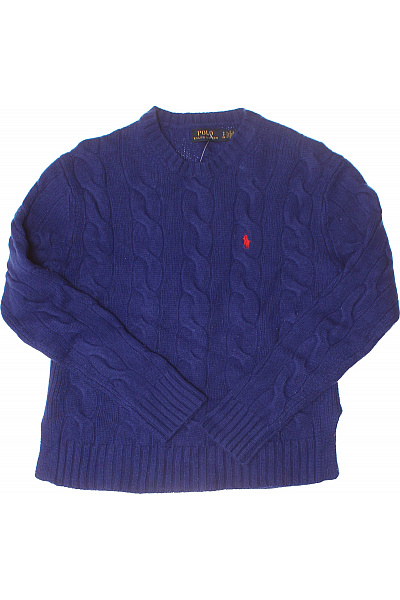 Ralph Lauren Modrý Pletený Svetr Copánkový Vzor Vlněný Vel. S
