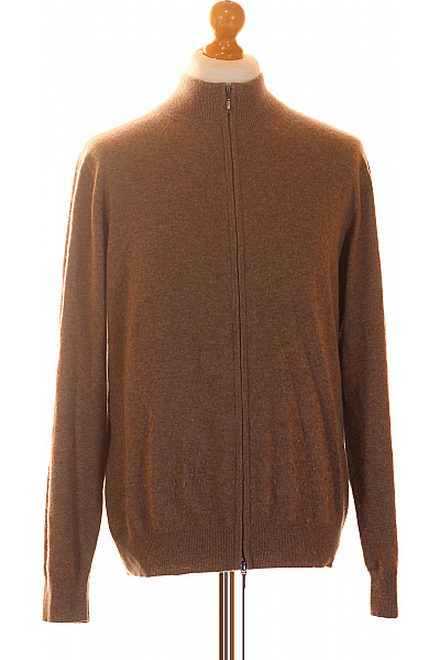 MAX TONSO CASHMERE Pánský Kašmírový Svetr Na Zip Hnědý Vel. EU XL