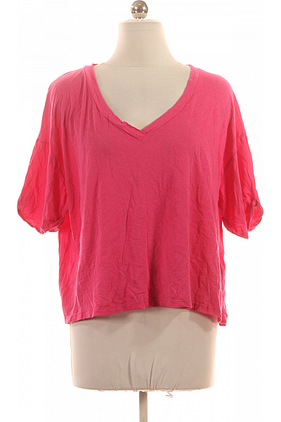 COTTON CANDY Růžové tričko s krátkým rukávem a výstřihem do V basic crop top Velikost S | COTTON CANDY | obrázek 2