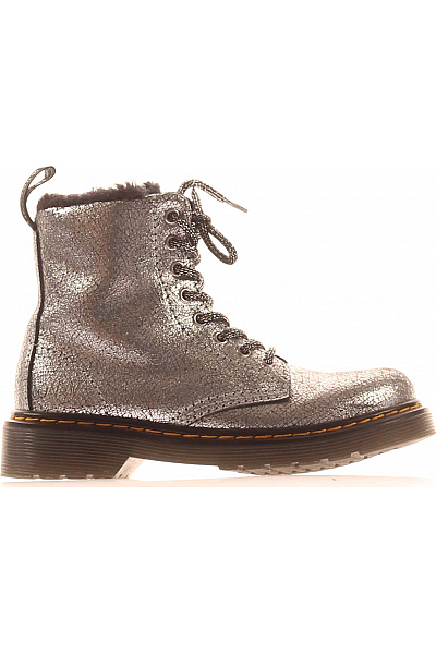 Dr.Martens Dětské Stříbrné Kotníkové šněrovací Boty S Kožíškem Velikost 30