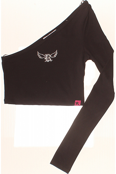 REVIEW Černé asymetrické tričko s dlouhým rukávem a výšivkou crop top Vel. XS | REVIEW | obrázek 2