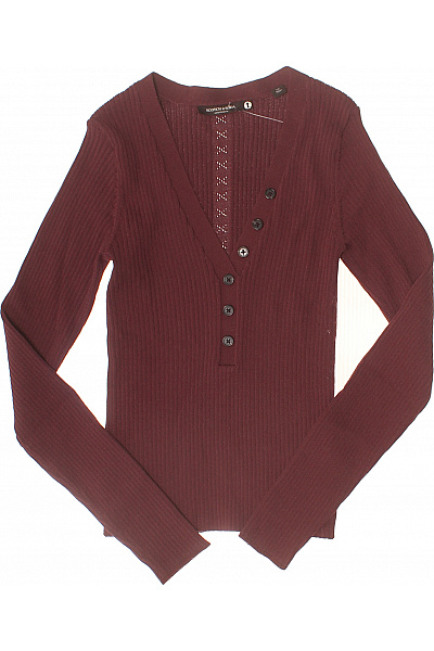 Scotch & Soda Dámská Vínová úpletová Halenka S Výstřihem Do V A Dlouhým Rukávem Vel. Xs