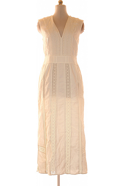 The Kooples Bílé Bavlněné Maxi šaty Boho Krajkové Velikost S