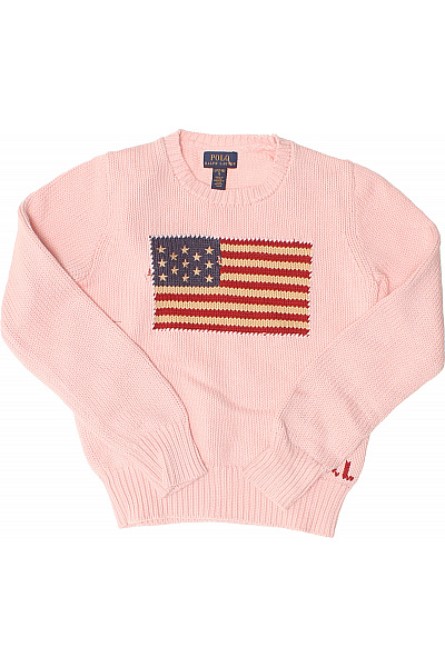 Ralph Lauren Dívčí Růžový Pletený Svetr S Americkou Vlajkou Velikost EU 12-14