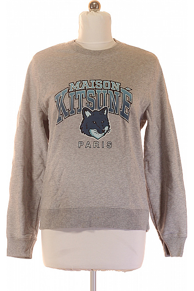 Maison Kitsuné Šedá Bavlněná Mikina S Potiskem Crewneck Streetwear Vel. EU S