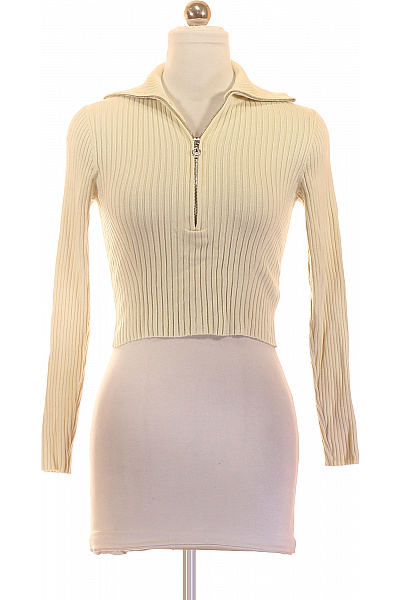 Béžový crop top s dlouhým rukávem se zipem a límečkem Velikost XS | Unimoda | obrázek 2